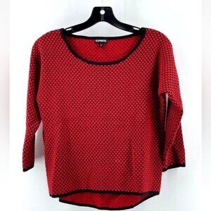 Express Women's Red Polka Dot 3/4 Sleeve Knit Boat Neck Sweater Size Medium
